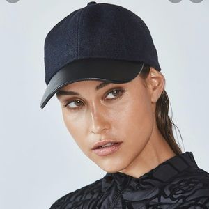 Fabletics Tweed and Faux Leather Black Baseball Cap